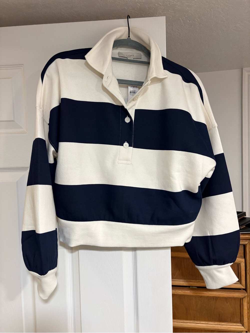 LOFT NWT Navy and White Striped Rugby Crop Top